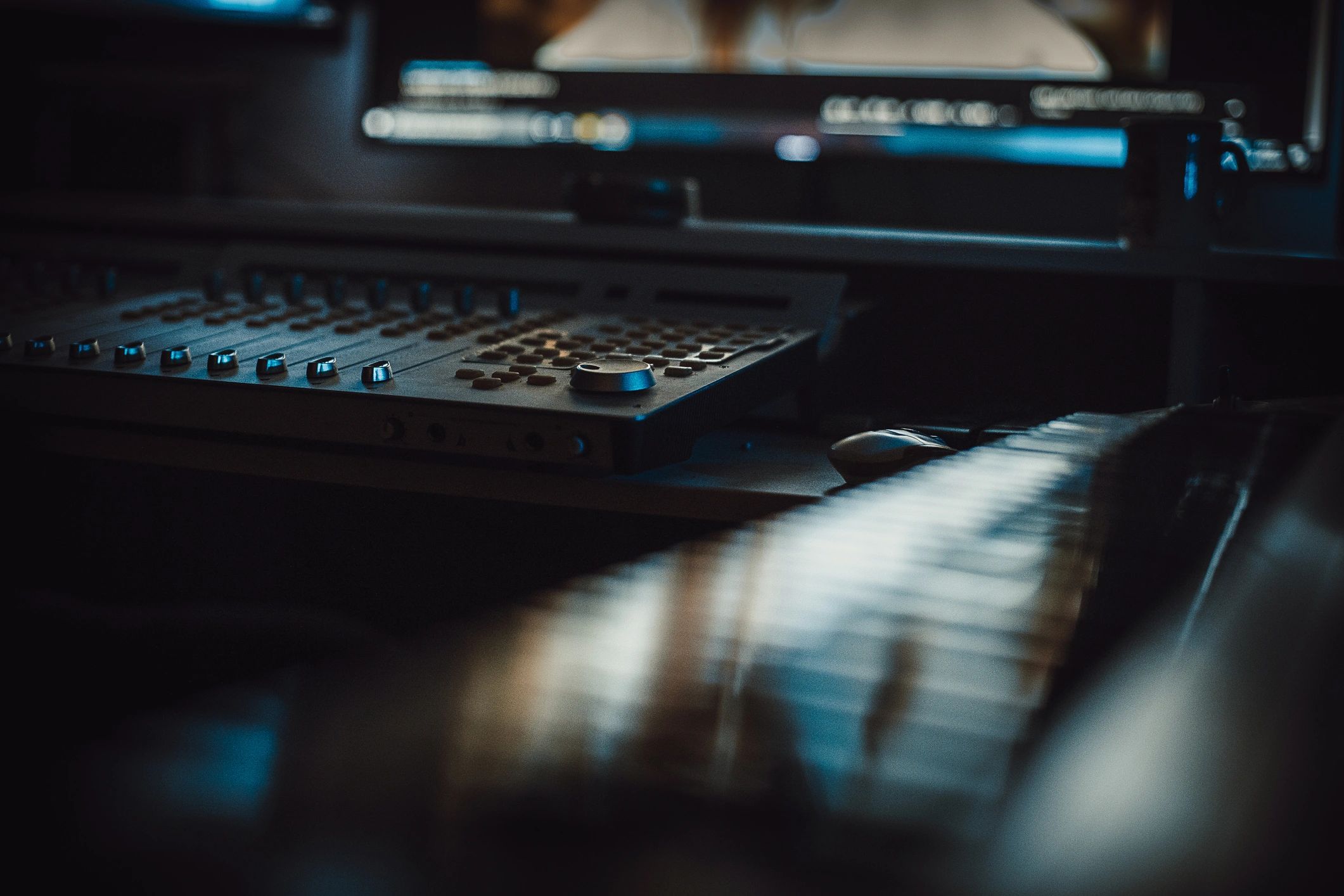 Sound equipment in a dark recording studio