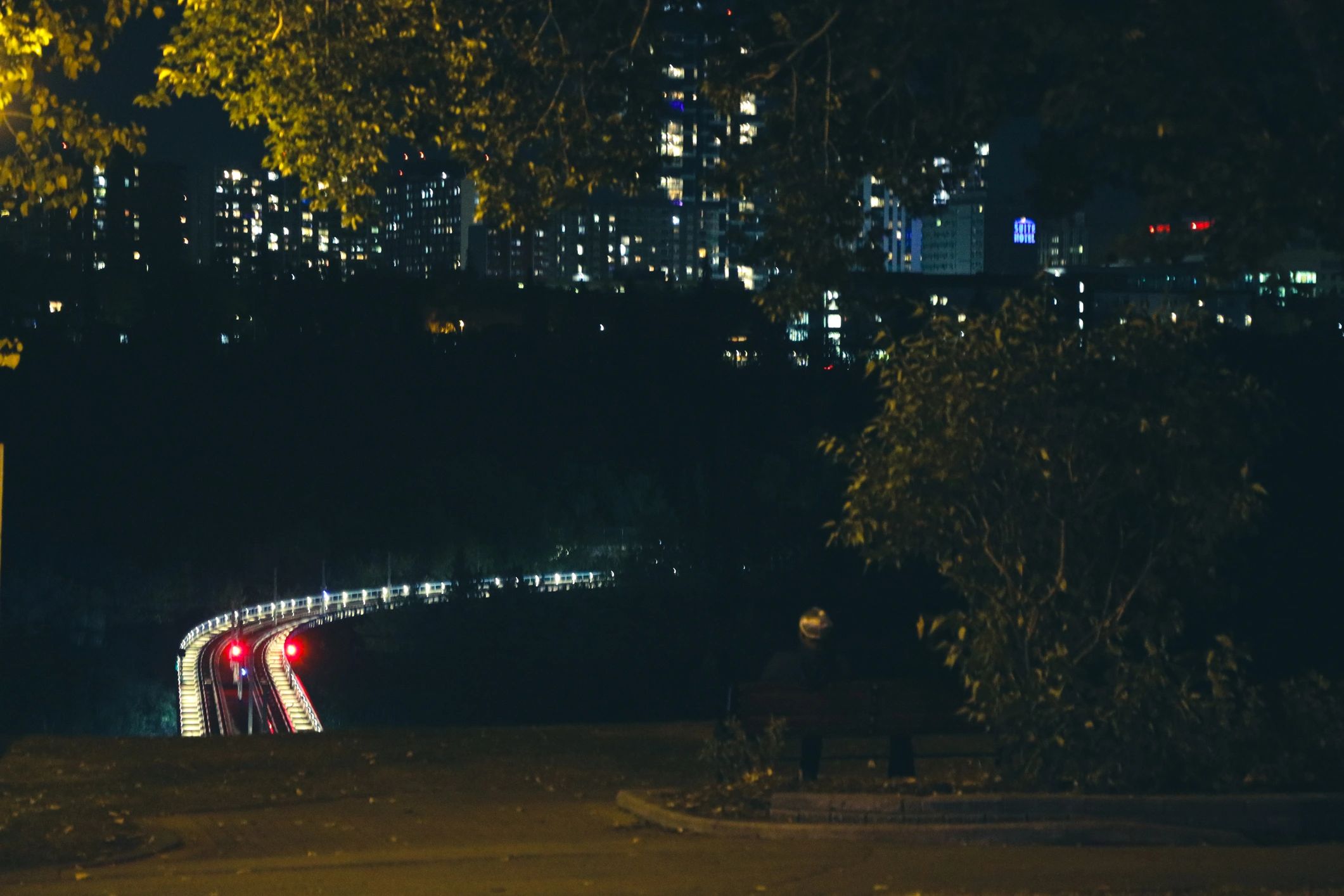 City lights with traffic trails at night